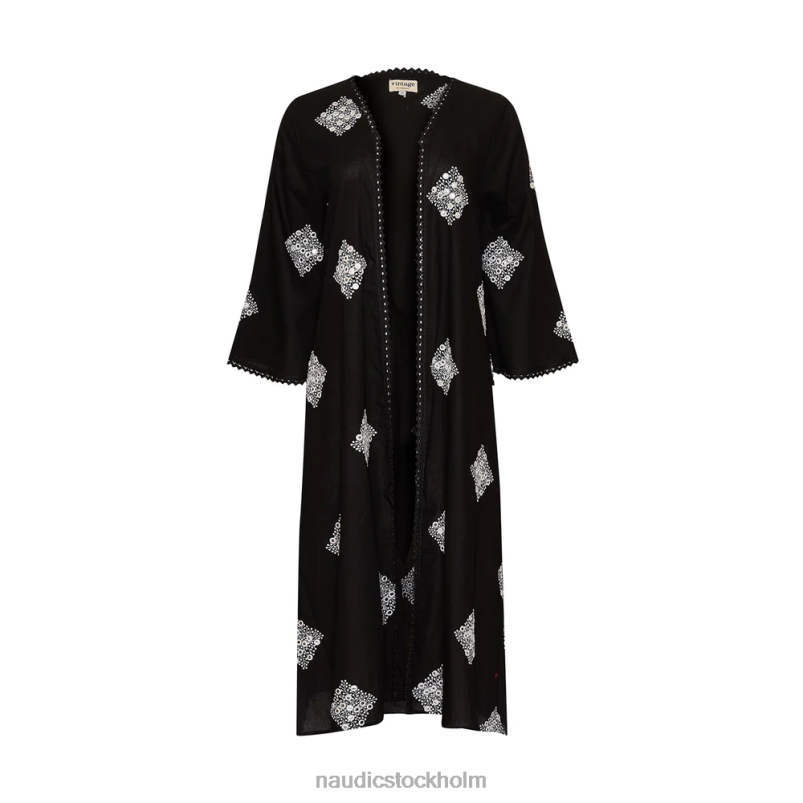 kvinnor Naudic evig lång jacka diamant schiffli svart kläder ZN2F6385