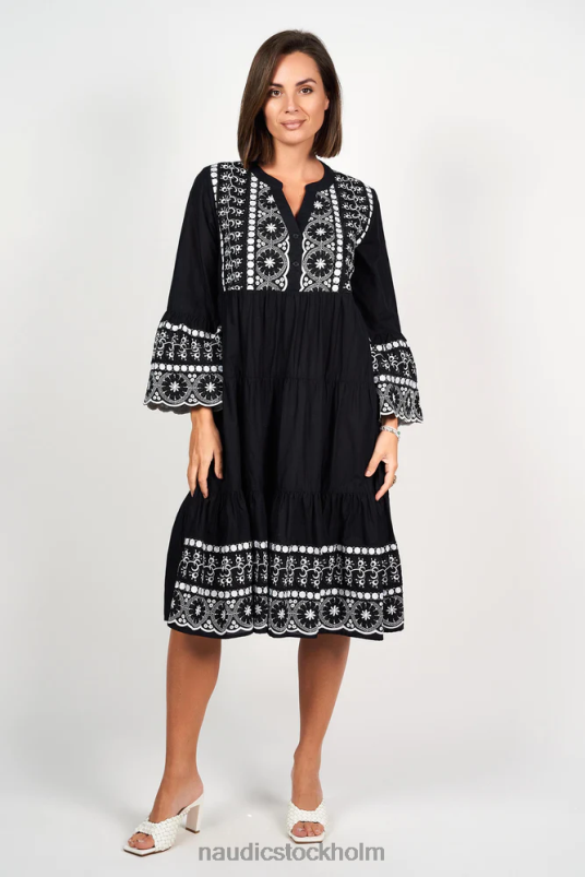 kvinnor Naudic ljungklänning daisy schiffli svart kläder ZN2F6386
