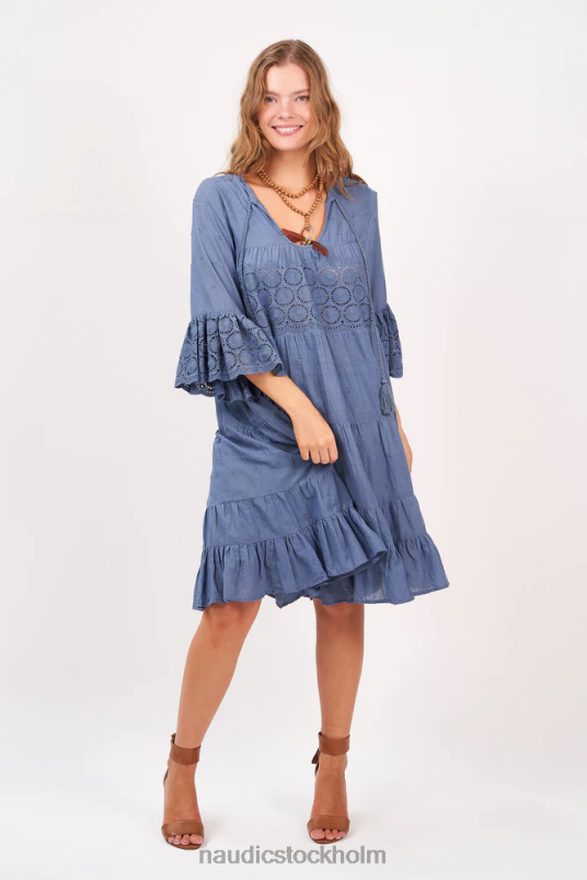 kvinnor Naudic lulu långärmad klänning cirkel schiffli kläder ZN2F6236