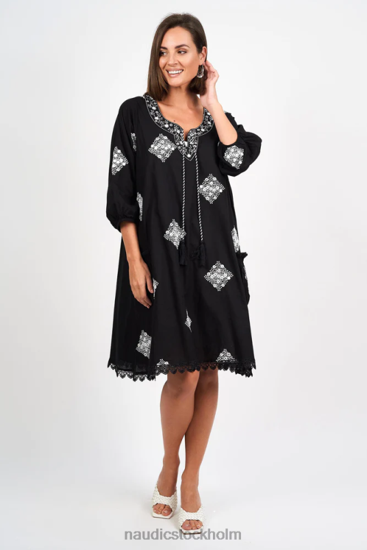 kvinnor Naudic sao paulo långärmad klänning diamant schiffli kläder ZN2F6241