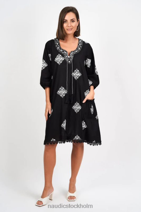 kvinnor Naudic sao paulo långärmad klänning diamant schiffli kläder ZN2F6241