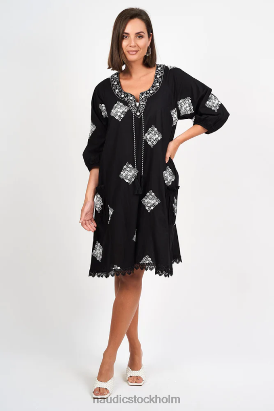 kvinnor Naudic sao paulo långärmad klänning diamant schiffli kläder ZN2F6241