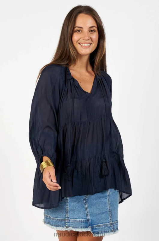 kvinnor Naudic matilda långärmad topp marinblå kläder ZN2F6181