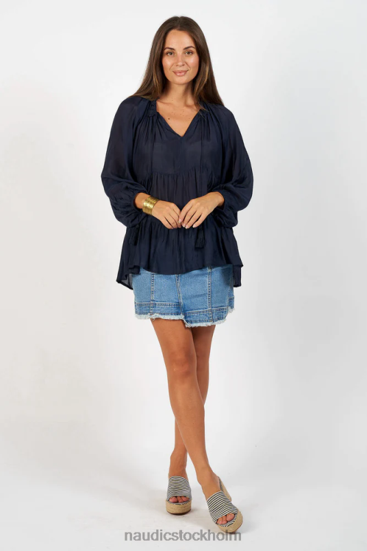 kvinnor Naudic matilda långärmad topp marinblå kläder ZN2F6181
